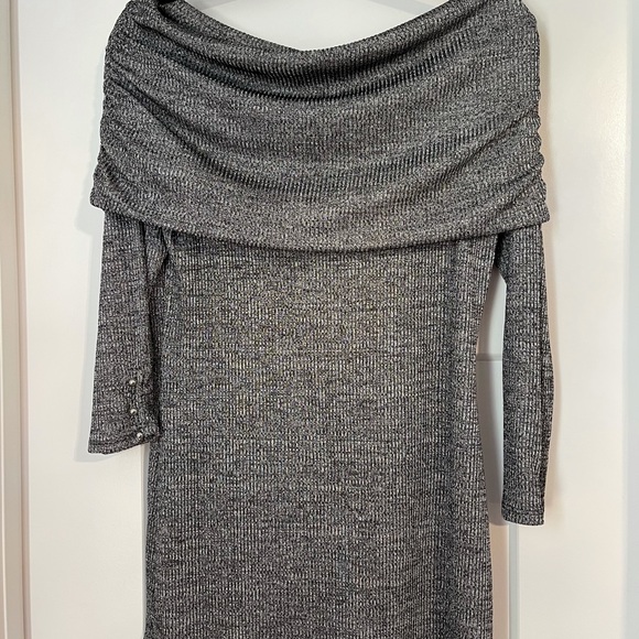 White House Black Market Tops - WHBM Silver Off The Shoulder Bead Accent Blouse